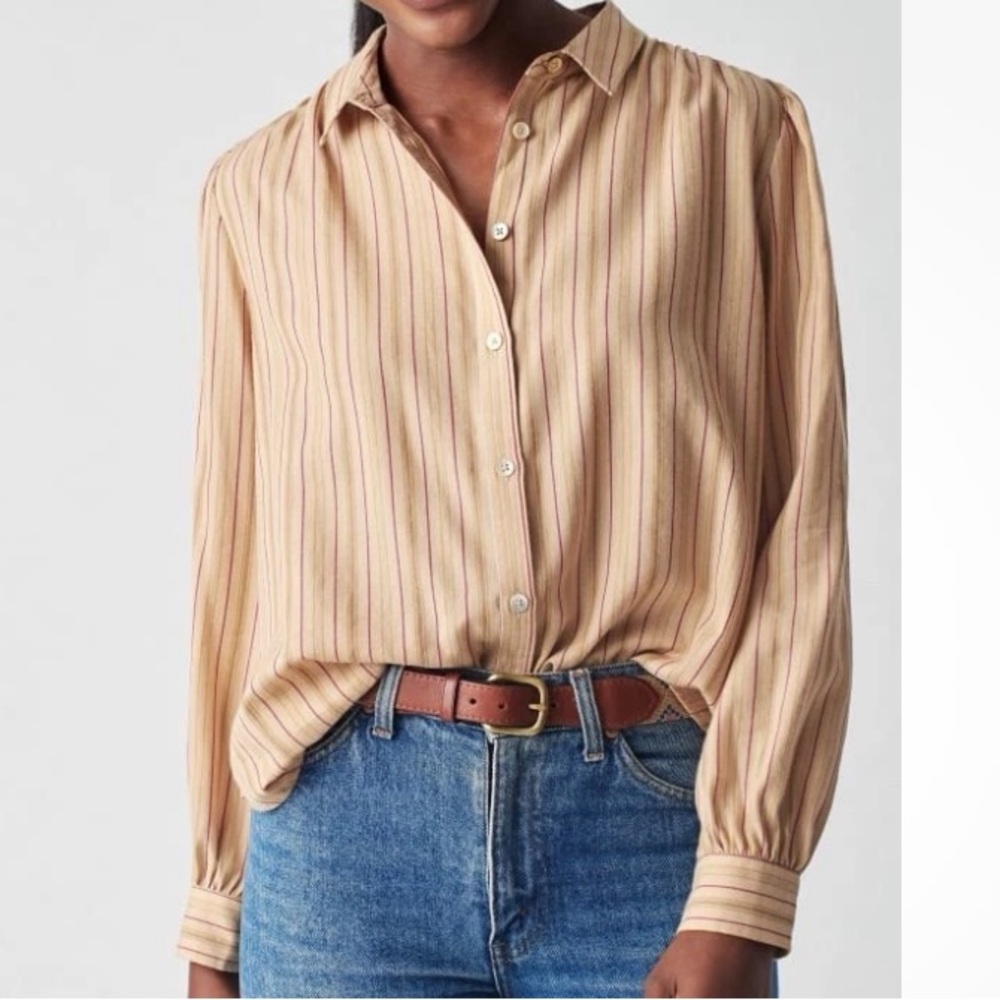 Faherty Beige Striped Blouse